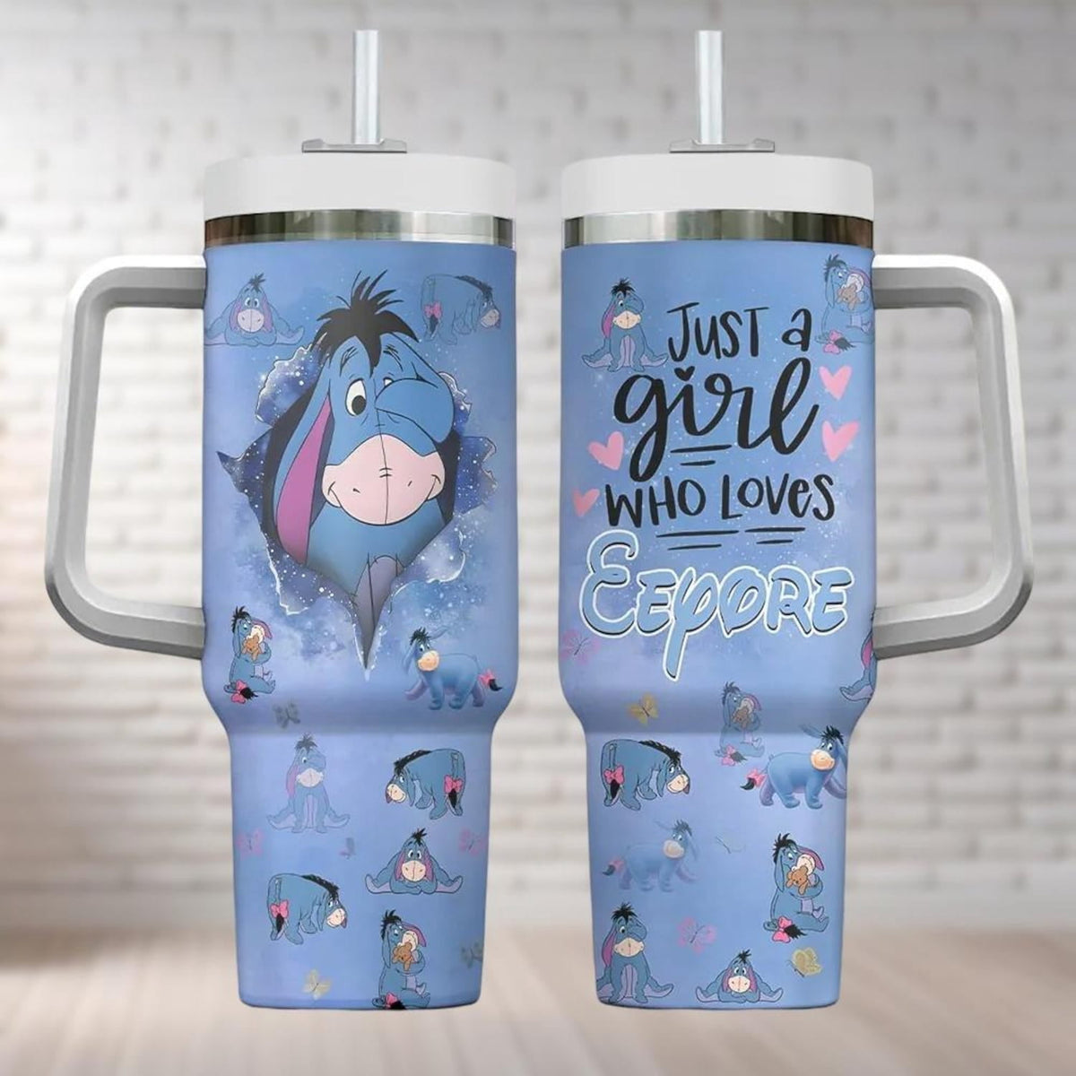 Lunabuddy™ Winnie The Pooh Eeyore Tumbler 40 Oz, Just A Girl Who Loves Eeyore Tumbler, CARTOON Cartoon Tumbler Cups, Movie Insulated Tumbler