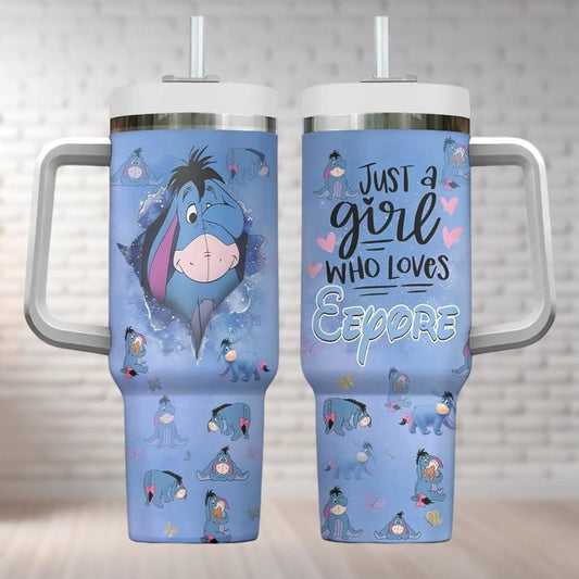 Lunabuddy™ Winnie The Pooh Eeyore Tumbler 40 Oz, Just A Girl Who Loves Eeyore Tumbler, CARTOON Cartoon Tumbler Cups, Movie Insulated Tumbler