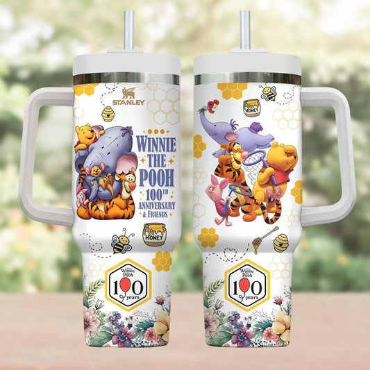 Lunabuddy™ Winnie The Pooh Tumbler 40oz, Pooh 100th Anniversary Tumbler Cup, CARTOON Bear Travel Cup, Pooh And Friends Water Tumbler, Fans Gift