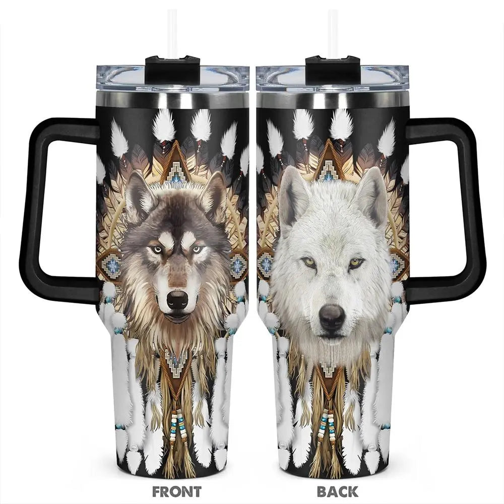 Lunabuddy™ Wolf Pattern Stainless Steel Tumbler, 1 Count 40oz Insulated Durable Water Bottle, Drinking Cup for Home Office School Outdoor Camping, Drinkware