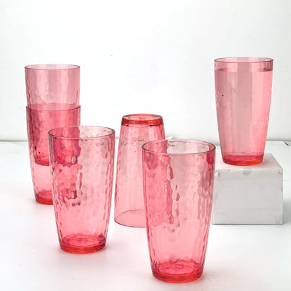 Lunabuddy™ Yalin 20 Ounce Acrylic Drinking Glasses, Reusable Plastic Tumbler, Stackable, BPA-Free, Shatter Proof, Dishwasher Safe, Set of 6 Cups (Red)