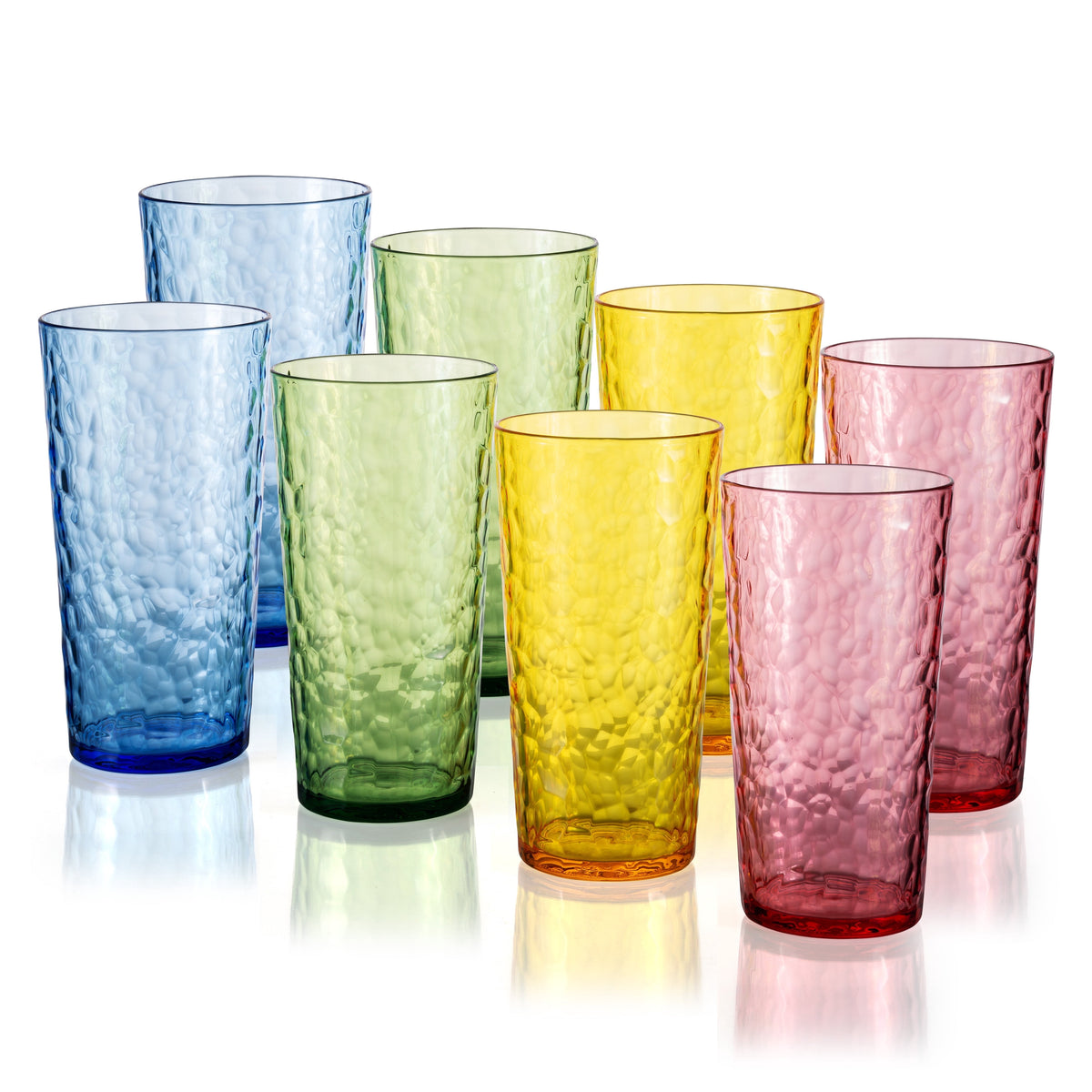 Lunabuddy™ ZAINCA Hammered 24 ounce Plastic Drinking Tumbler Acrylic Glasses, Set of 8 Multicolor