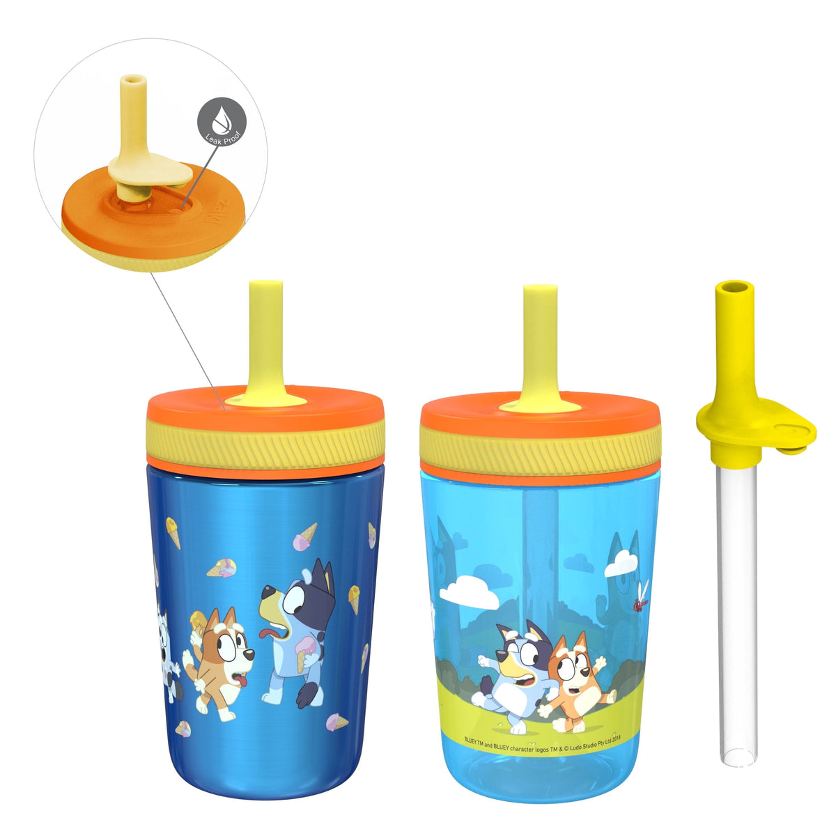 Lunabuddy™ 12oz and 15oz 2-Pack Straw Tumbler Stainless Steel and Plastic with Additional Straw Leakproof and Perfect for Kids, Bluey