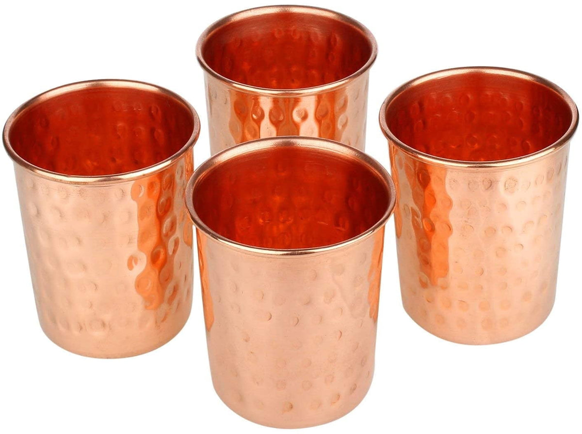 Lunabuddy™ Zap Impex Pure Copper Hammered Cup Brown Glasses Moscow Mule Tumbler (Set of 4)