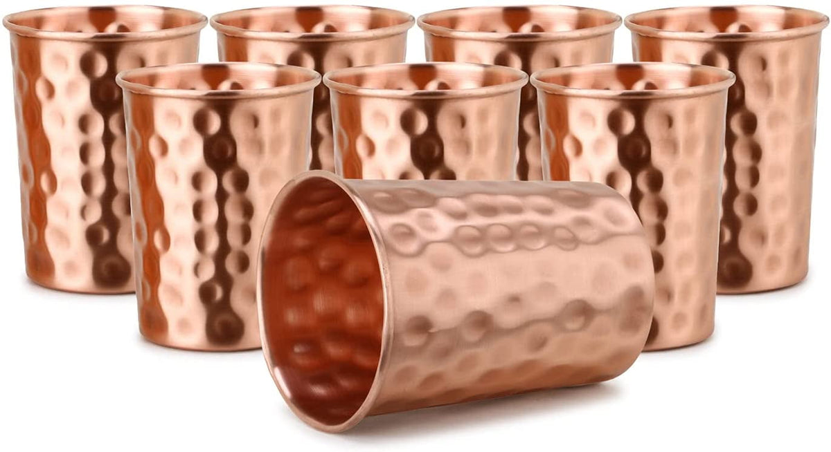 Lunabuddy™ Zap Impex Pure Copper Hammered Glasses Moscow Mule Tumbler (Set of 8) Color: Brown