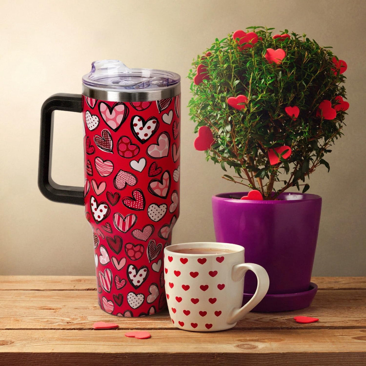 Lunabuddy™ Valentines Day Gifts 40 oz Tumbler with Handle and Straw Lid,Cute Valentine''s Day Gift for Her Women Girlfriend Wife Red Love Hearts Vacuum Insulated Leak Proof Stainless Steel Coffee Cup Mug