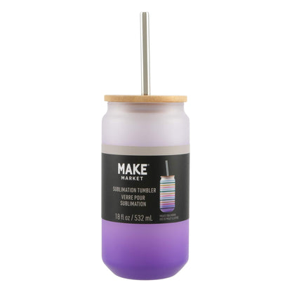 Lunabuddy™ Purple Frosted Glass Sublimation Tumbler by Make Market â€“ 18oz Drinkware with Bamboo Lid & Metal Straw - Designed for Custom Heat Transfer - Hand Wash Only - 12 Pack
