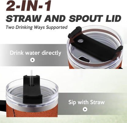 Lunabuddy™ Football Tumbler with Handle 40oz Insulated Stainless Steel Cup with Lid & Straw, Travel Cup, Gifts for Men, Boys, Players, Coaches, Sports Lovers, Christmas, Birthday