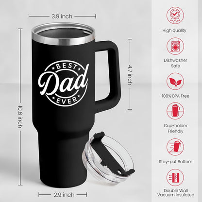 Lunabuddy™ Best Dad Ever Tumbler with Handle 40oz Stainless Steel Insulated - Dad Gifts for Dad from Daughter Son - Coffee Tumbler for Dad Father''s Day Birthday Christmas Cup Gift Set with Lid & Straw