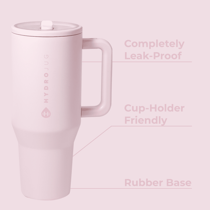 Lunabuddy™ Traveler 32 oz Water Bottle, Stainless Steel Insulated Tumbler with Flip Straw and Handle - Pink Sand