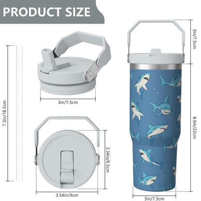 Lunabuddy™ 1pc shark 30oz Tumbler with Straw & Handle - Insulated Stainless Steel Cup | Holiday Gift for Man Women (Christmas, Valentine's, Birthday)