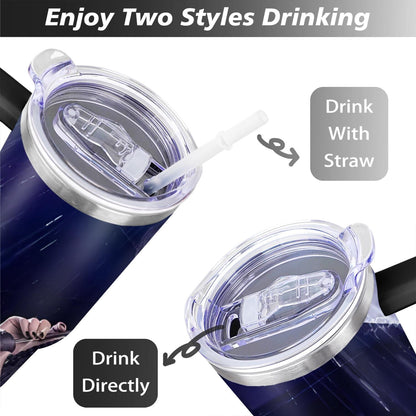 Lunabuddy™ 40oz Wednesday Girl Stainless Steel Tumbler with Lid and Straw,Wednesday Stuff Merchandise Spill Proof Travel Cup Double Wall Vacuum Insulated Coffee Mug with Handle Black