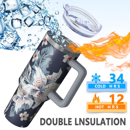 Lunabuddy™ 40 oz Hawaii Tropical Plants Tumbler with Handle, Flip Straw Lid, Vacuum Insulated Leak Proof Stainless Steel Cup, Travel Gifts