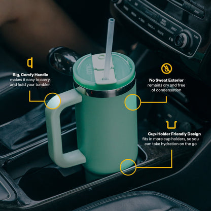 Lunabuddy™ 30 oz Ceramic Lined Road Trip Tumbler with Handle and Leak-Resistant Straw Lid, Plum