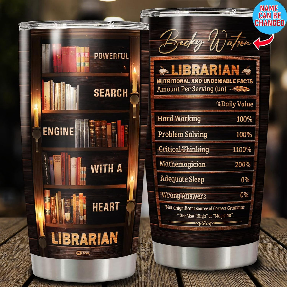 Lunabuddy™ Personalized Librarian Coffee Tumbler 20oz 30oz Custom Name Vintage Stainless Steel Cup Insulated Bookish Gifts Bookaholic Travel Mug For Women Book Lover Librarians Library Workers
