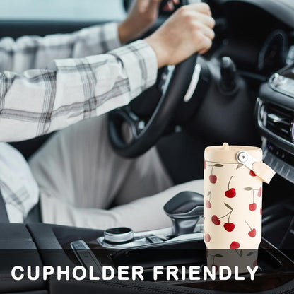 Lunabuddy™ Cherry Tumbler, Cherry Gifts for Women 30 oz Tumbler with Handle and Flip Straw Stainless Steel Insulated Cup Travel Mug Water Bottle