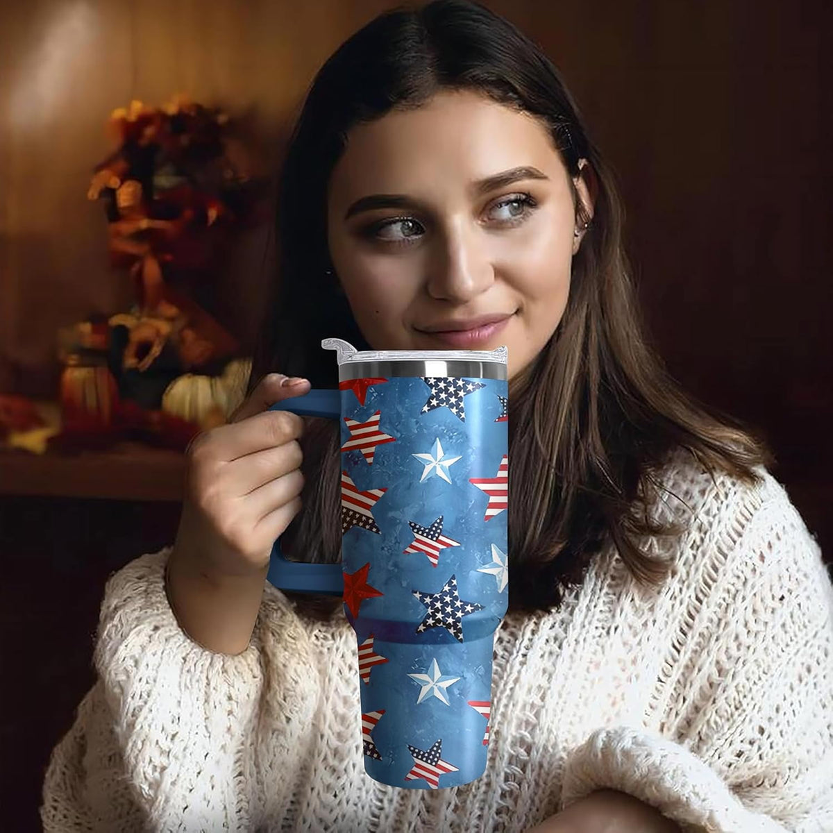 Lunabuddy™ 40oz American Flag 4th of july Tumbler With Handle and Straw, Gifts For Memorial Day Veterans day Independence day, Patriots Coffee Mug Water Bottle, Labor Day Stainless Steel Insulated Cup