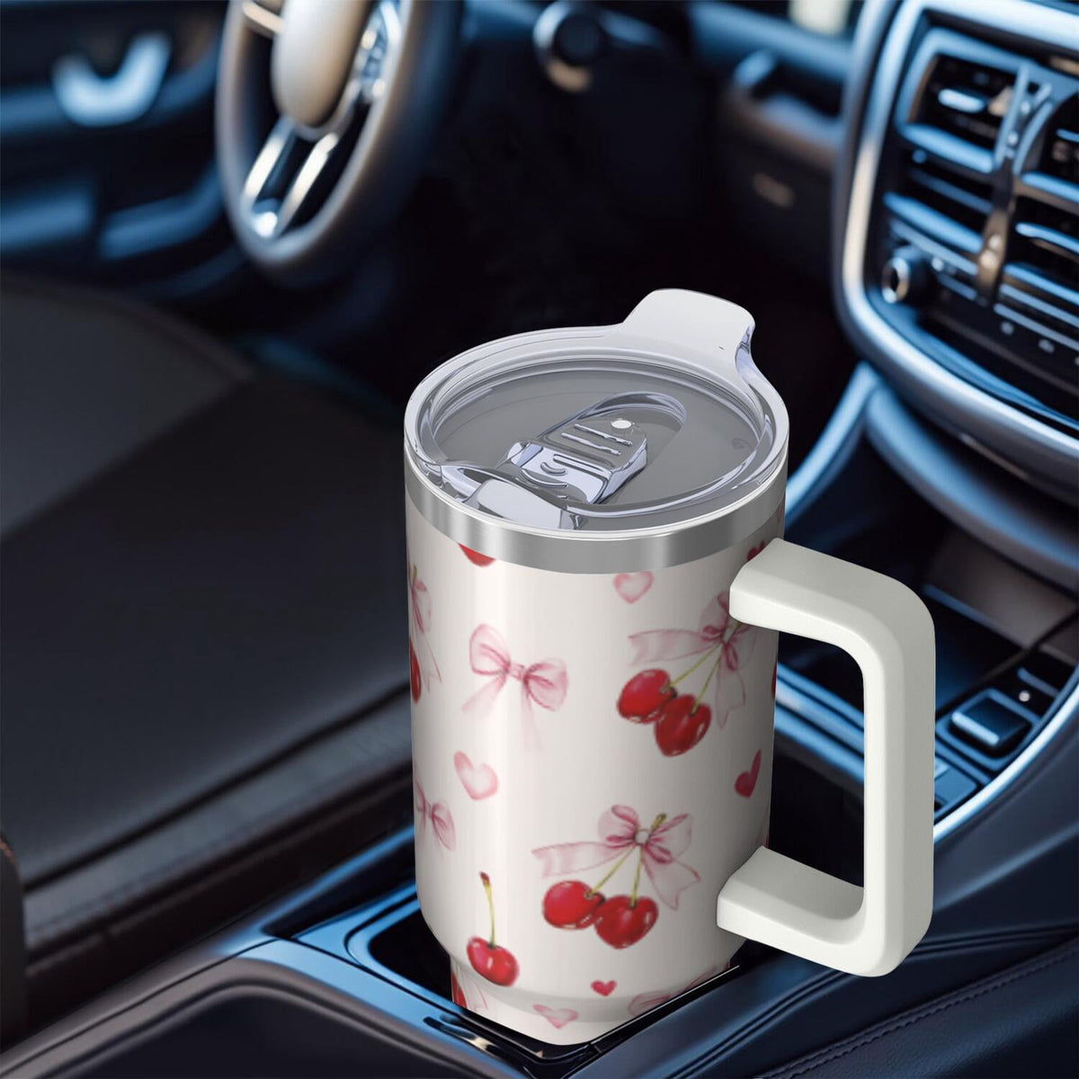 Lunabuddy™ 1pc cherry 40oz Tumbler with Straw & Handle - Insulated Stainless Steel Cup | Holiday Gift for Man Women (Christmas, Valentine's, Birthday)