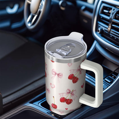 Lunabuddy™ 1pc cherry 40oz Tumbler with Straw & Handle - Insulated Stainless Steel Cup | Holiday Gift for Man Women (Christmas, Valentine's, Birthday)