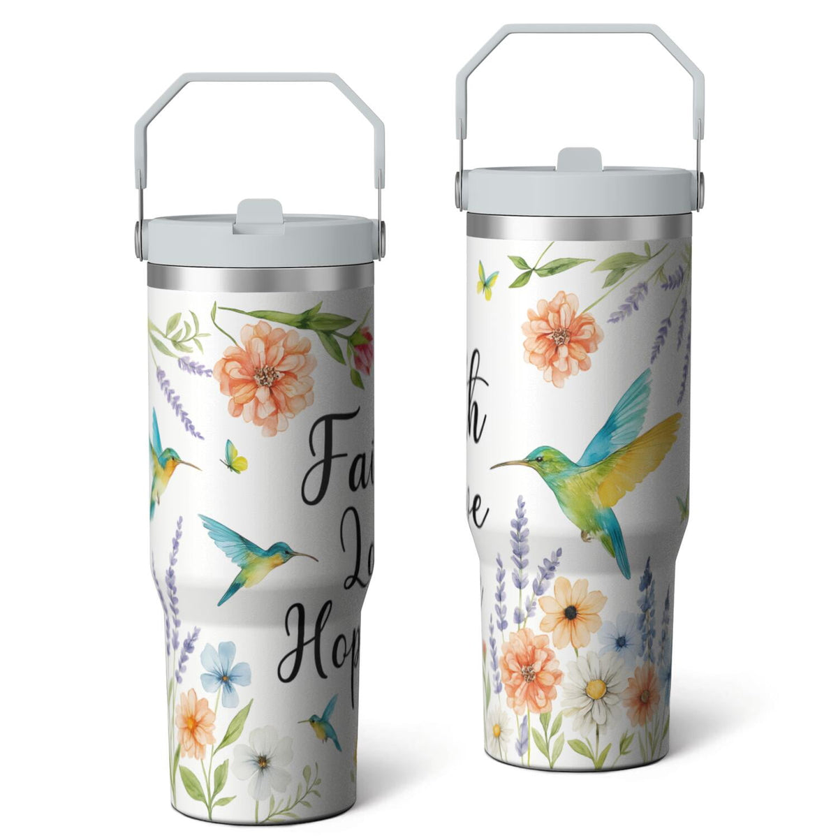 Lunabuddy™ 1pc Hummingbird 30oz Tumbler with Straw & Handle - Insulated Stainless Steel Cup | Holiday Gift for Man Women (Christmas, Valentine's, Birthday)