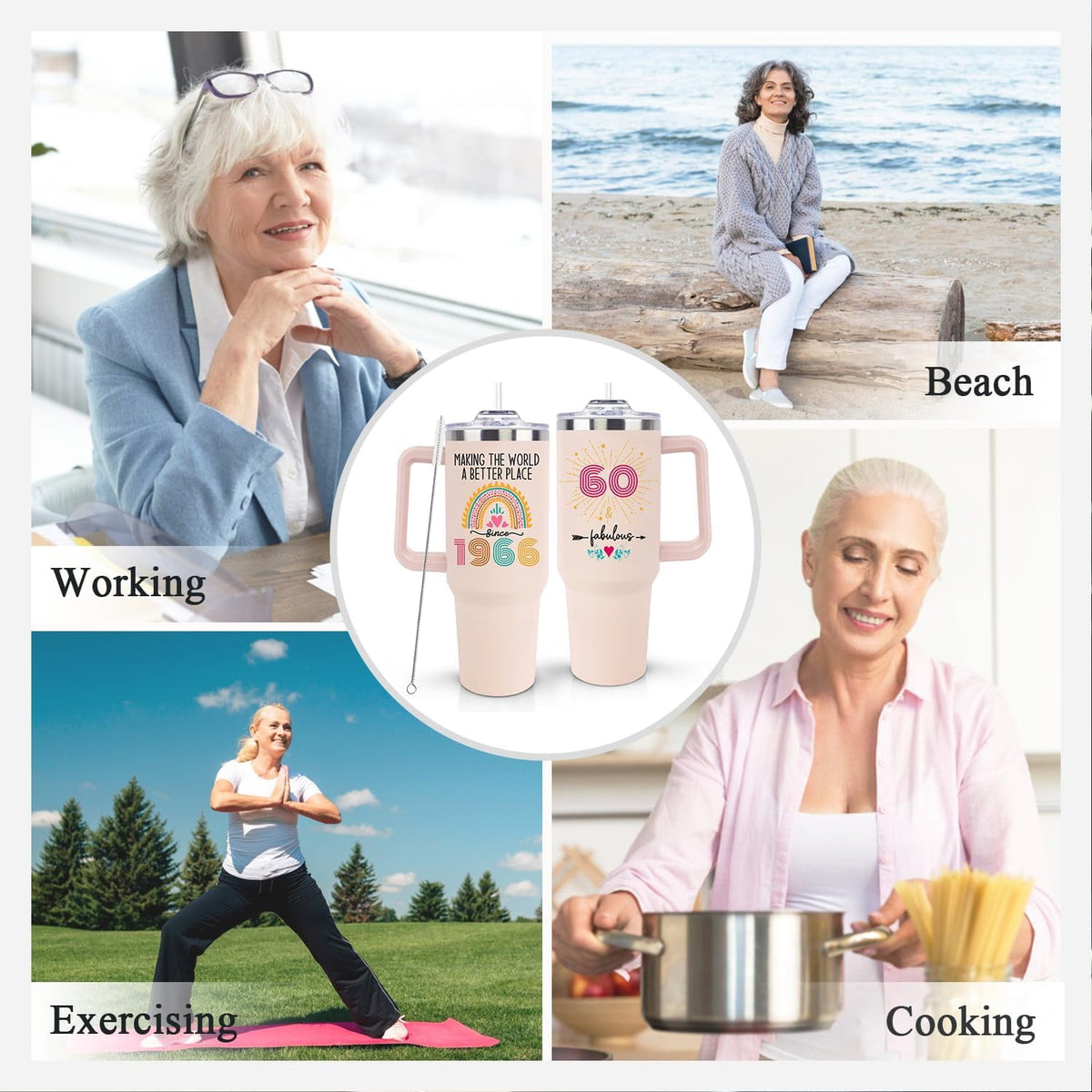 Lunabuddy™ 60th Birthday Gifts for Women Her, 1966 60th Birthday Decorations for Woman, Turning 60 Year Old Gifts For Women Mom Wife Grandma, 60 th Birthday Ideas, 40oz Tumbler Cup