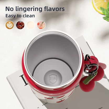 Lunabuddy™ 24 oz Stainless Steel Vacuum Insulated Coffee Travel Tumbler with Straw Lid, Red Cherry