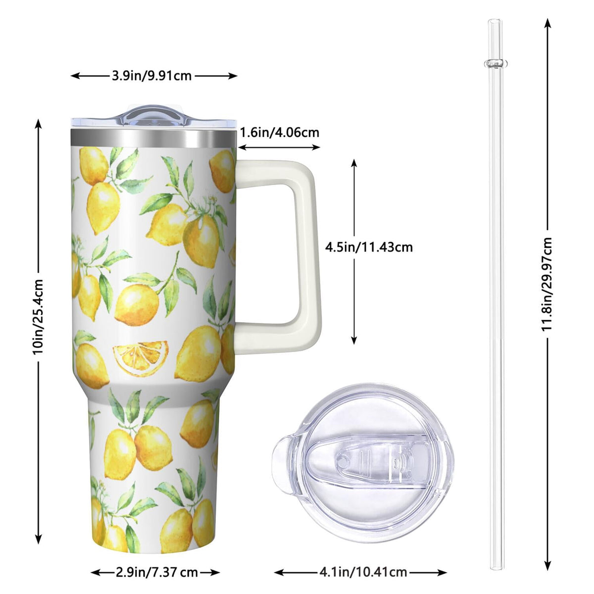 Lunabuddy™ 40oz Lemon Tumbler Lemon Theme 40 oz Tumbler with Handle & Straw Spill Proof Lid Double Insulated Mug Gifts for Lemon Men Women