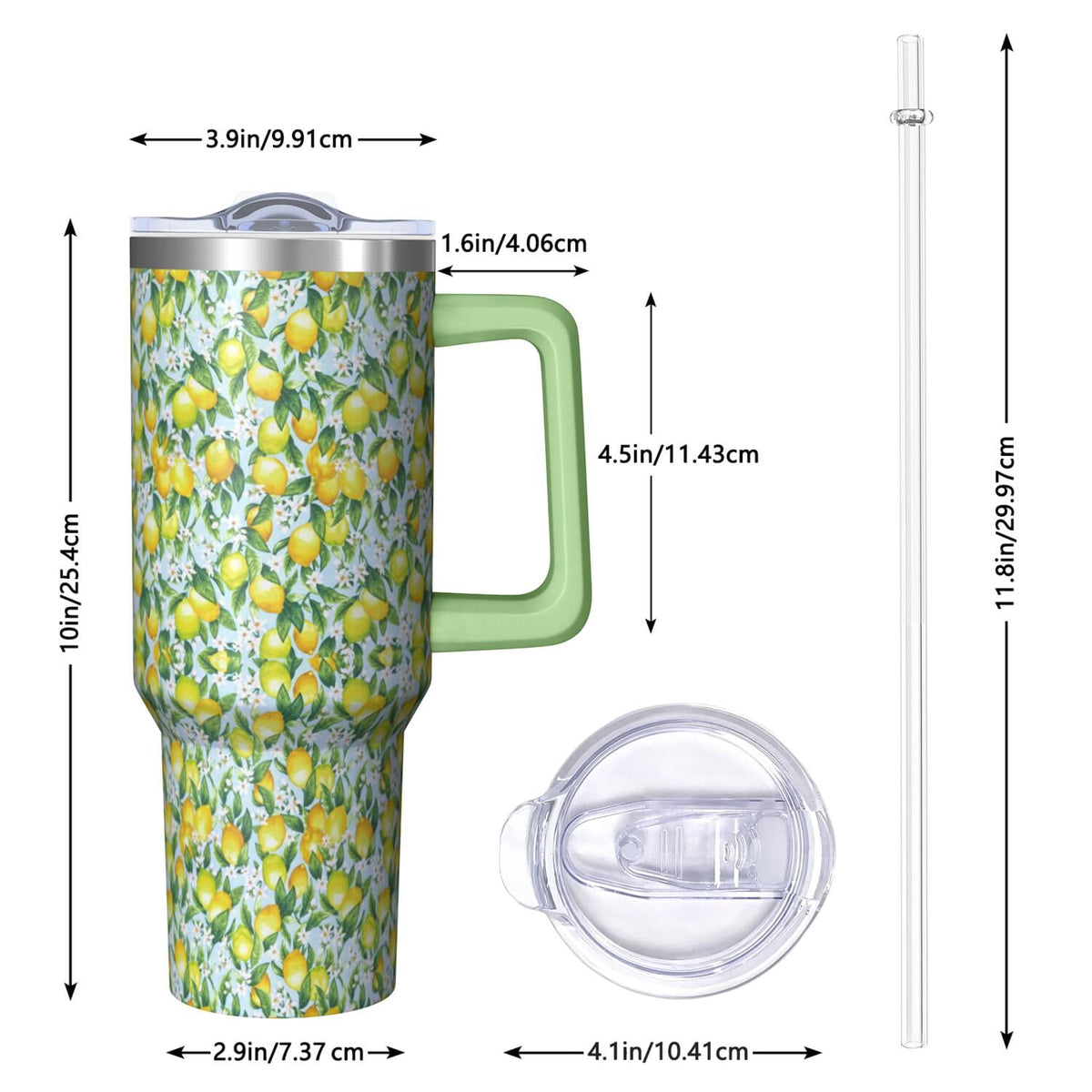 Lunabuddy™ 40 oz Lemon Theme Tumbler Spill Proof Lid 40oz Lemon Tumbler with Handle & Straw Double Insulated Travel Coffee Cup Lemon Lover Gifts for Men Women