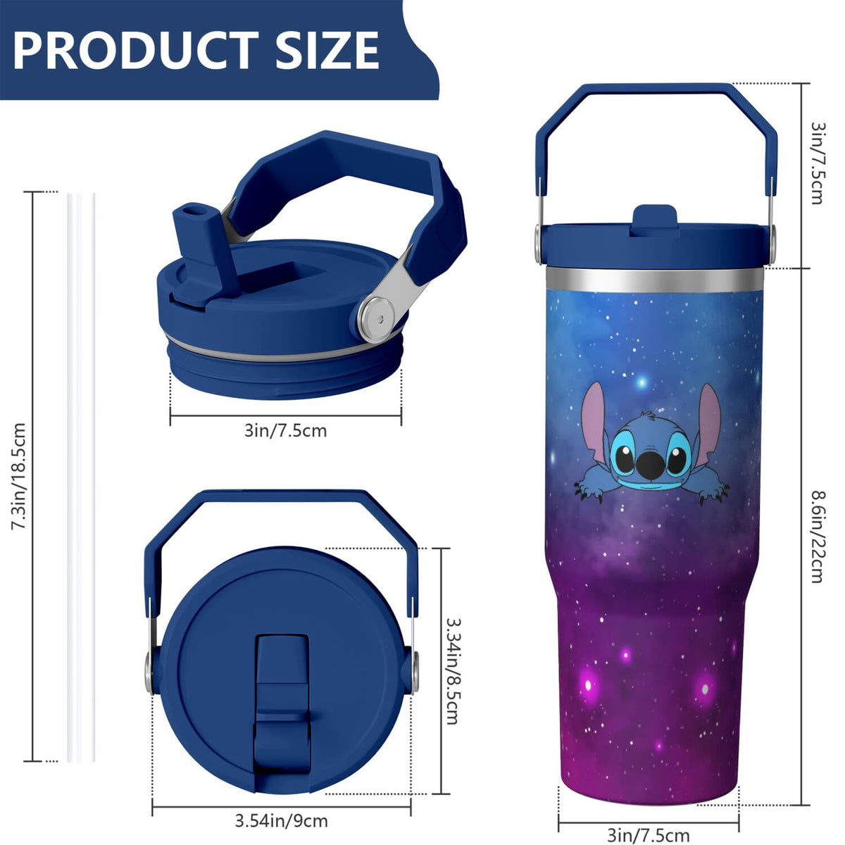 Lunabuddy™ 30oz Cartoon Movie Stainless Steel Tumbler with Lid and Straw,Spill Proof Cartoon Travel Cup for Cartoon Lovers,Double Wall Vacuum Insulated Coffee Mug with Top Handle Blue