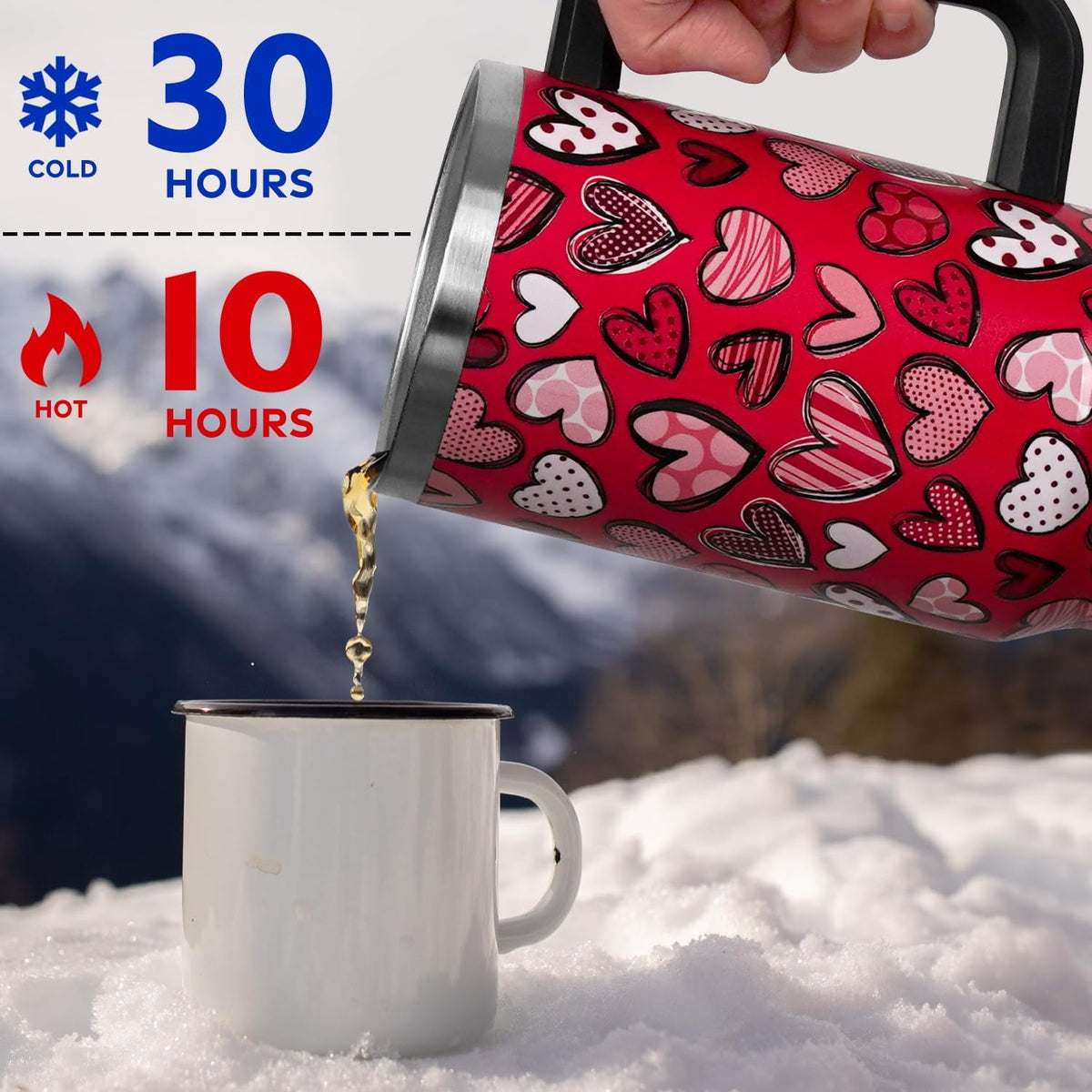 Lunabuddy™ Valentines Day Gifts 40 oz Tumbler with Handle and Straw Lid,Cute Valentine''s Day Gift for Her Women Girlfriend Wife Red Love Hearts Vacuum Insulated Leak Proof Stainless Steel Coffee Cup Mug