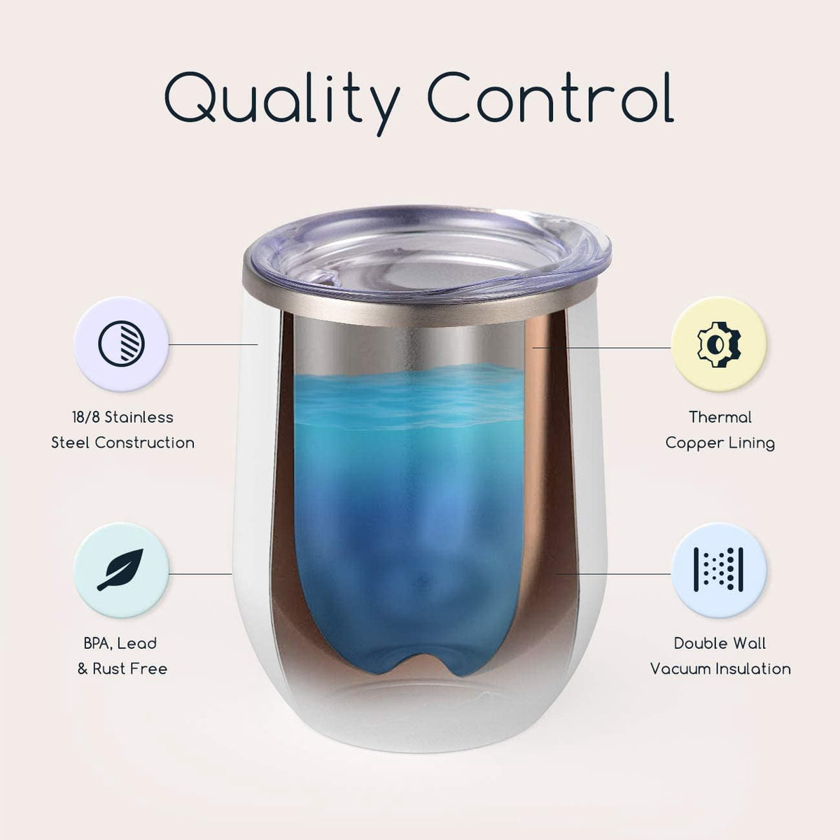 Lunabuddy™ Maars Bev Stainless Steel Stemless Wine Glass Tumbler with Lid, Vacuum Insulated 12 oz Cup | Spill Proof, Travel Friendly, Fun Cocktail Drinkware - 2 Pack Seafoam Blue