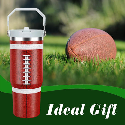Lunabuddy™ Football Lover Gift 30 oz Flip Straw Tumbler with Top Handle Football Pattern BPA-Free Leak Proof Stainless Steel Insulated Vacuum Flip Top Water Bottle for Sporting Working
