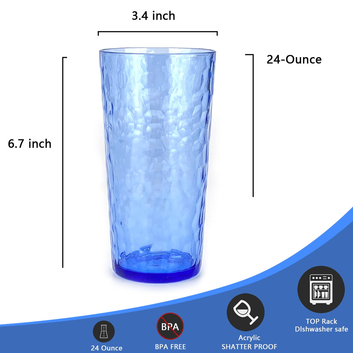 Lunabuddy™ Yalin 24-Ounce Plastic Tumbler Acrylic Drinking Glasses, Reusable Plastic Cups, Stackable, BPA-Free, Shatter Proof, Dishwasher Safe, Set of 8 ( Multicolor )
