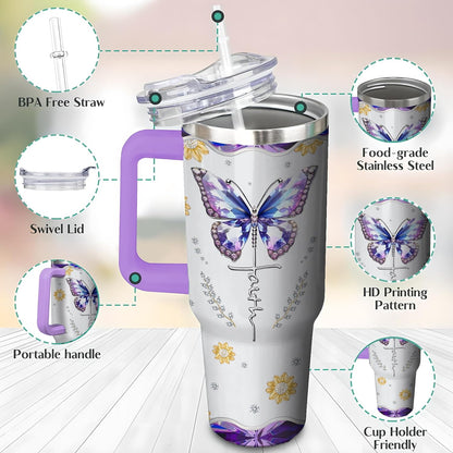Lunabuddy™ 40 Oz Tumbler with Handle and Straw, Double Wall Coffee Travel Mug Spill Proof Leak Proof, Reusable Insulated Water Bottle 40 Oz, Stainless Steel Cup with Handle and Straw Gifts for Women