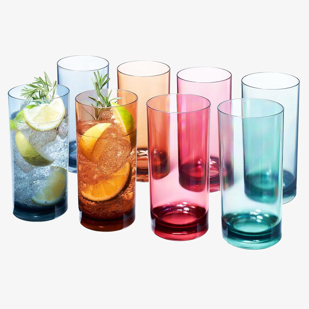 Lunabuddy™ Colored Plastic Reusable Drinking Glasses | Set of 8 | Restaurant Style 16 oz Muted Acrylic Unbreakable Tall Tumbler, Juice, Wine Cups | BPA-Free Tumblers | Top-Rack Dishwasher Safe Shatterproof