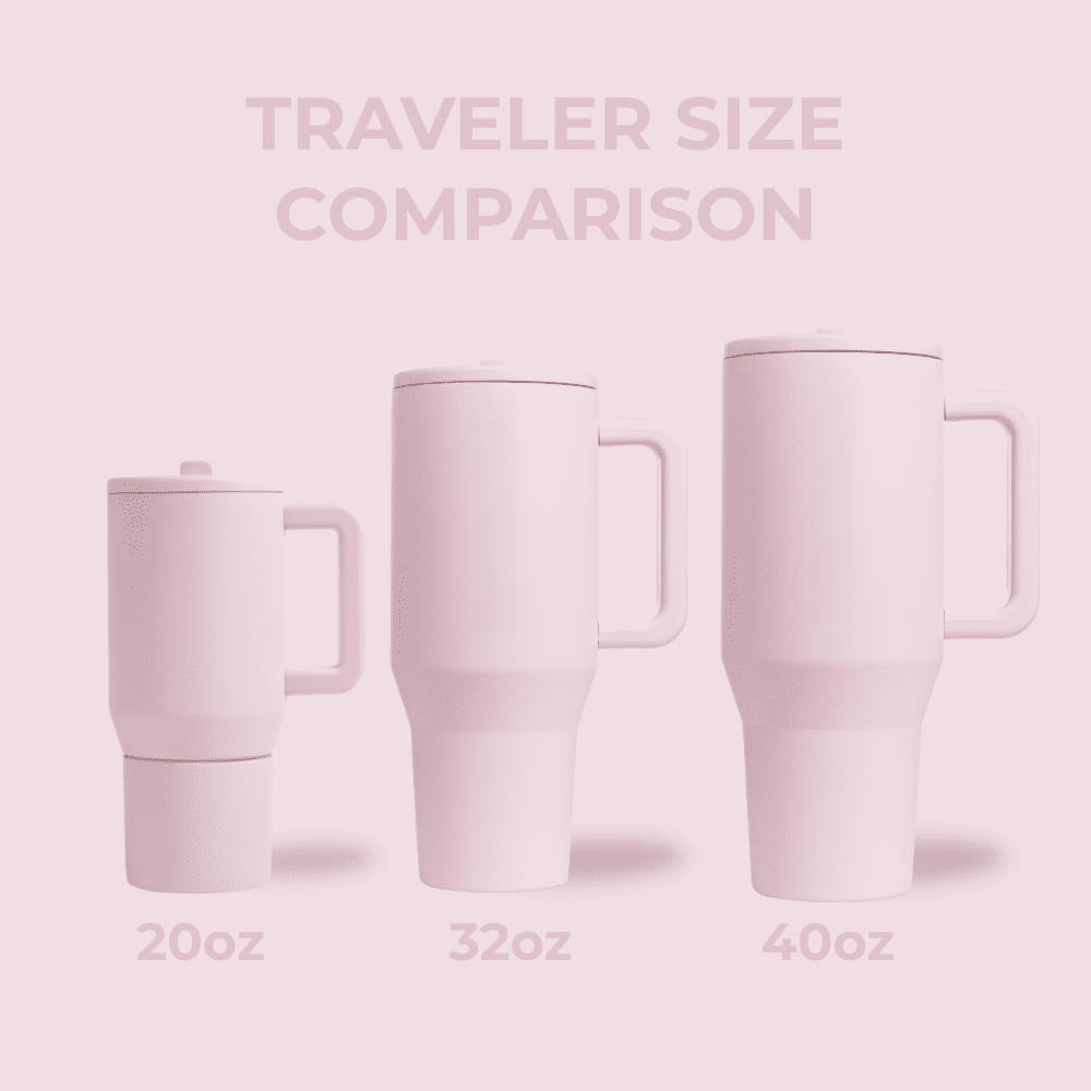 Lunabuddy™ Traveler 32 oz Water Bottle, Stainless Steel Insulated Tumbler with Flip Straw and Handle - Pink Sand