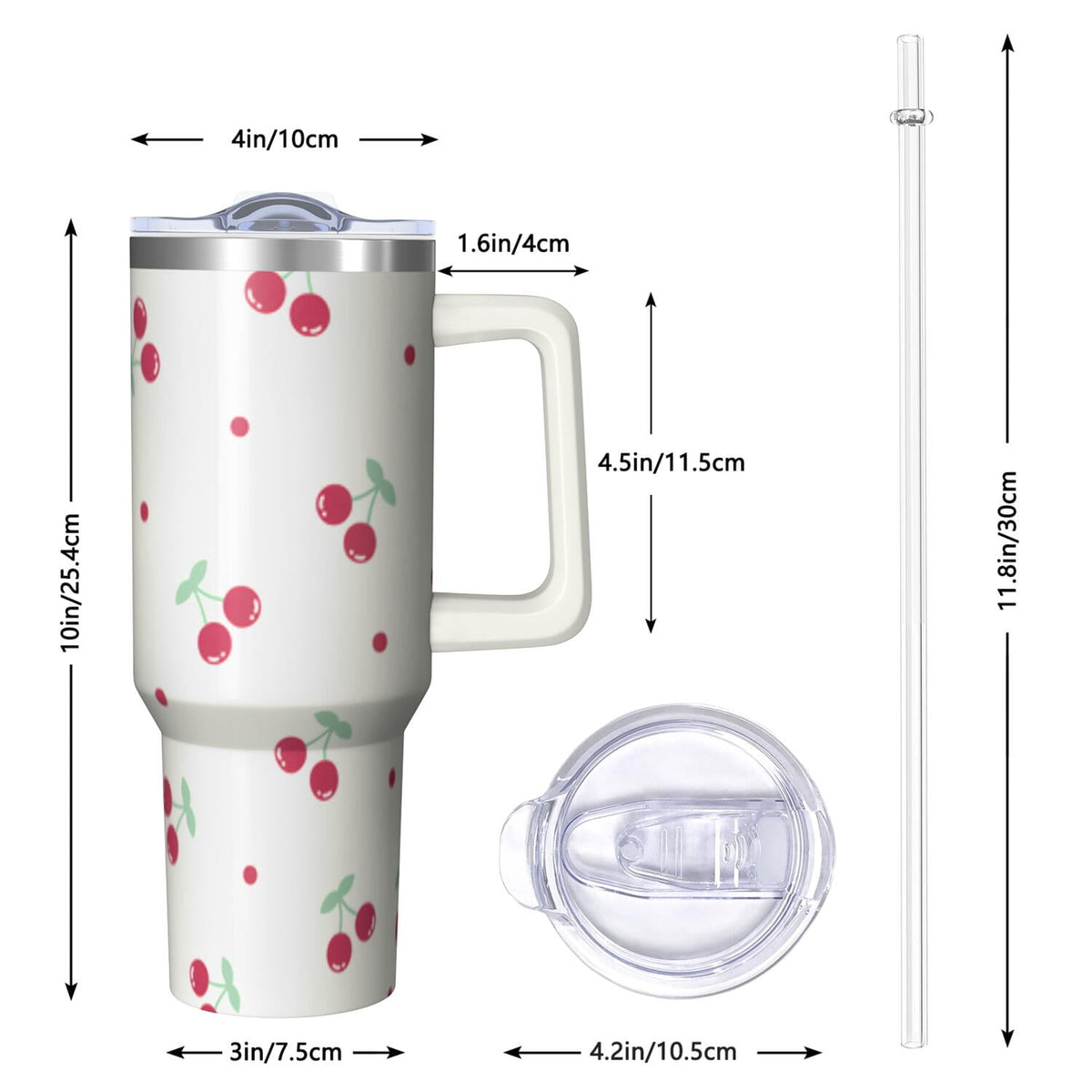 Lunabuddy™ 1pc cherry 40oz Tumbler with Straw & Handle - Insulated Stainless Steel Cup | Holiday Gift for Man Women (Christmas, Valentine's, Birthday)