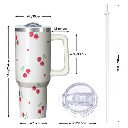 Lunabuddy™ 1pc cherry 40oz Tumbler with Straw & Handle - Insulated Stainless Steel Cup | Holiday Gift for Man Women (Christmas, Valentine's, Birthday)
