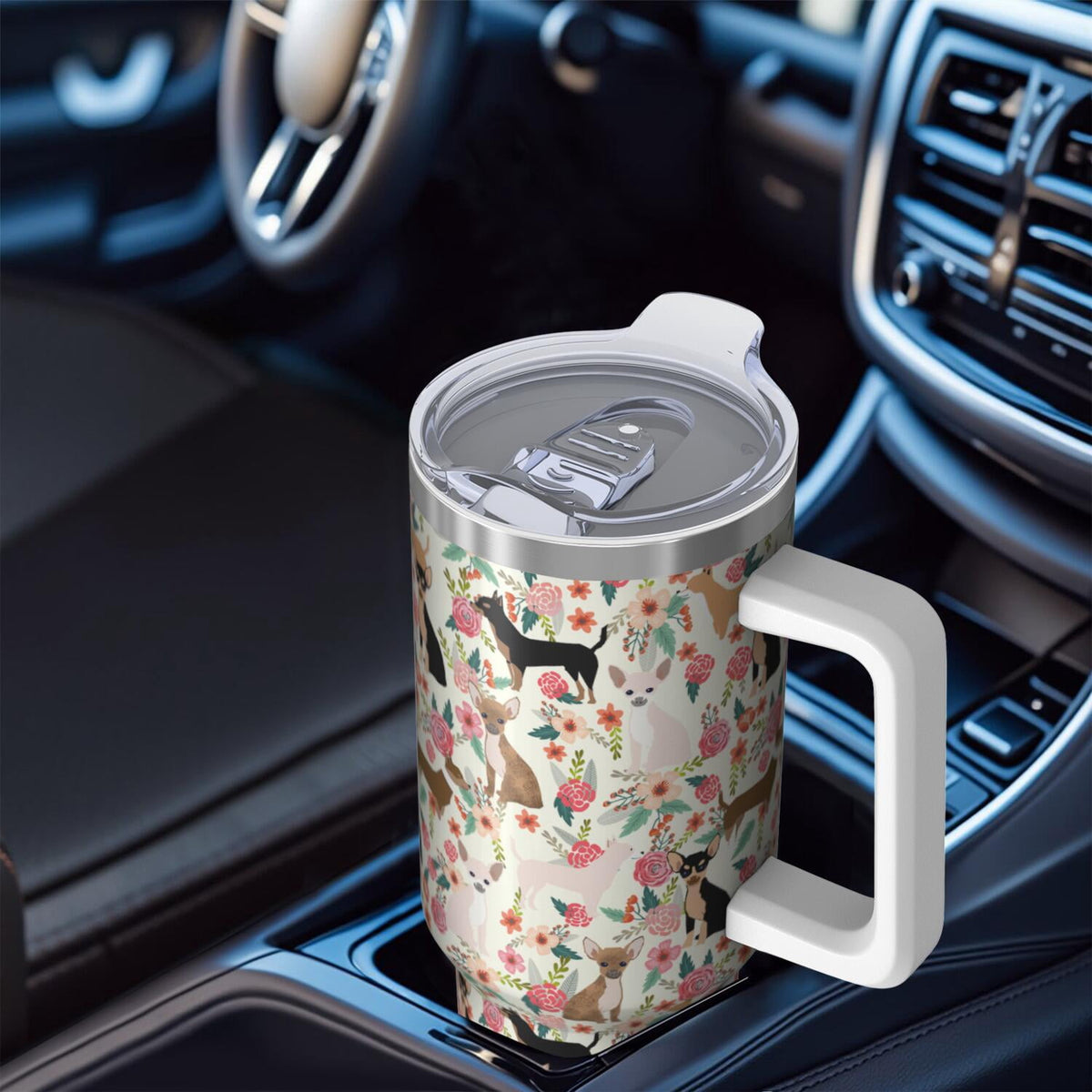 Lunabuddy™ Dog Lover’s Travel Mug – 40oz Double Wall Stainless Steel Tumbler with Handle, Spill Proof Lid and Coffee Straw