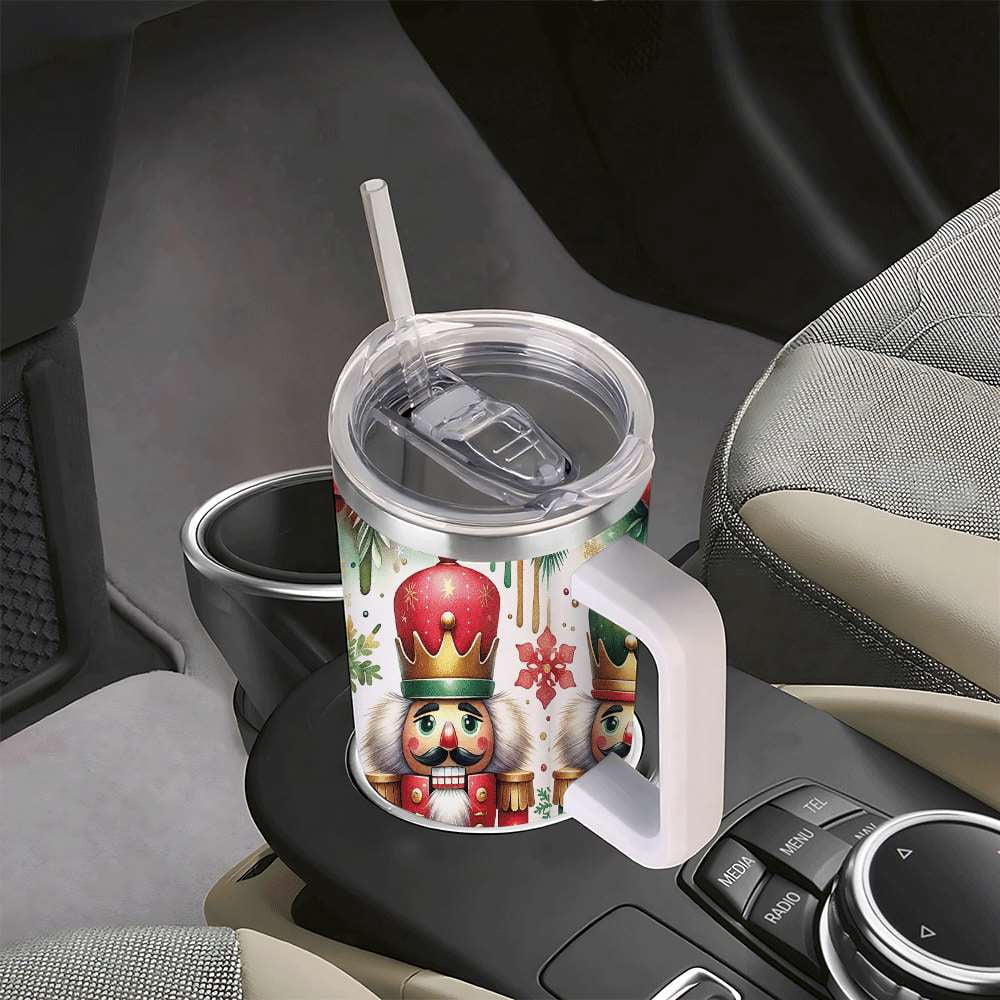 Lunabuddy™ Nutcracker Christmas Insulated Tumbler with Lid and Straw, Holiday King Soldier Design Stainless Steel Travel Cup