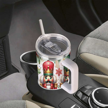 Lunabuddy™ Nutcracker Christmas Insulated Tumbler with Lid and Straw, Holiday King Soldier Design Stainless Steel Travel Cup