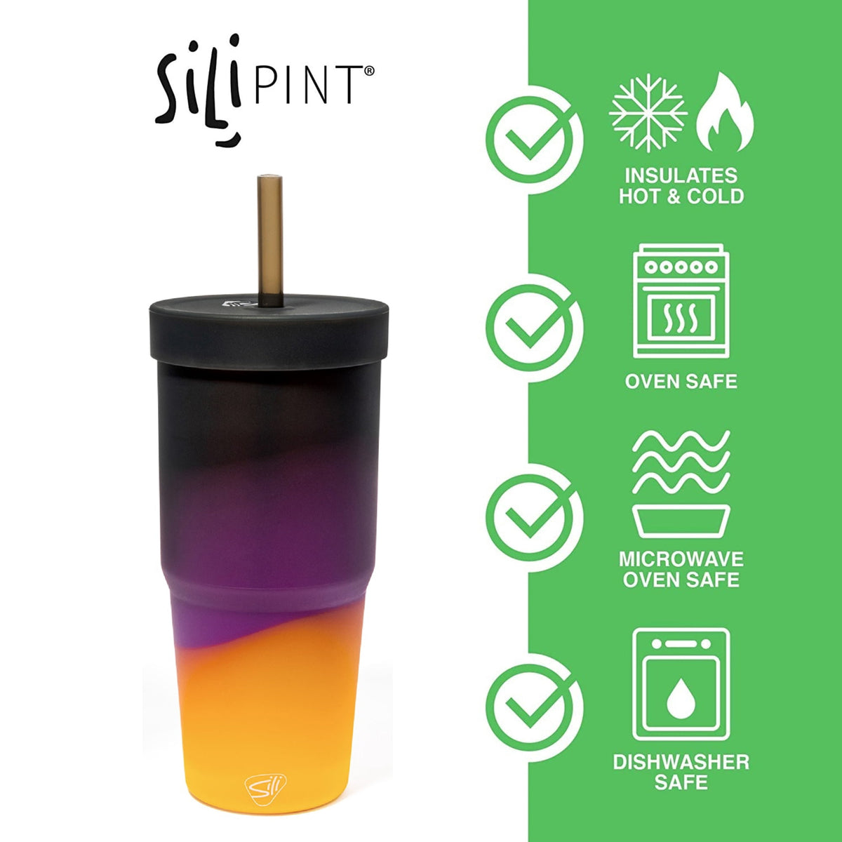 Lunabuddy™ Silipint: Silicone 32oz Straw Tumblers: 2 Pack - Sun Storm