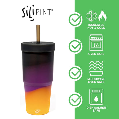 Lunabuddy™ Silipint: Silicone 32oz Straw Tumblers: 2 Pack - Sun Storm