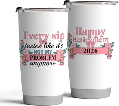 Lunabuddy™ Fancyfams 20oz Retirement Tumbler for Women 2026, Happy Retirement Gifts, Every Sip Tastes Like Its Not My Problem Anymore, Insulated Stainless Steel Coffee Cup, Floral Gift Box (Every Sip 26)