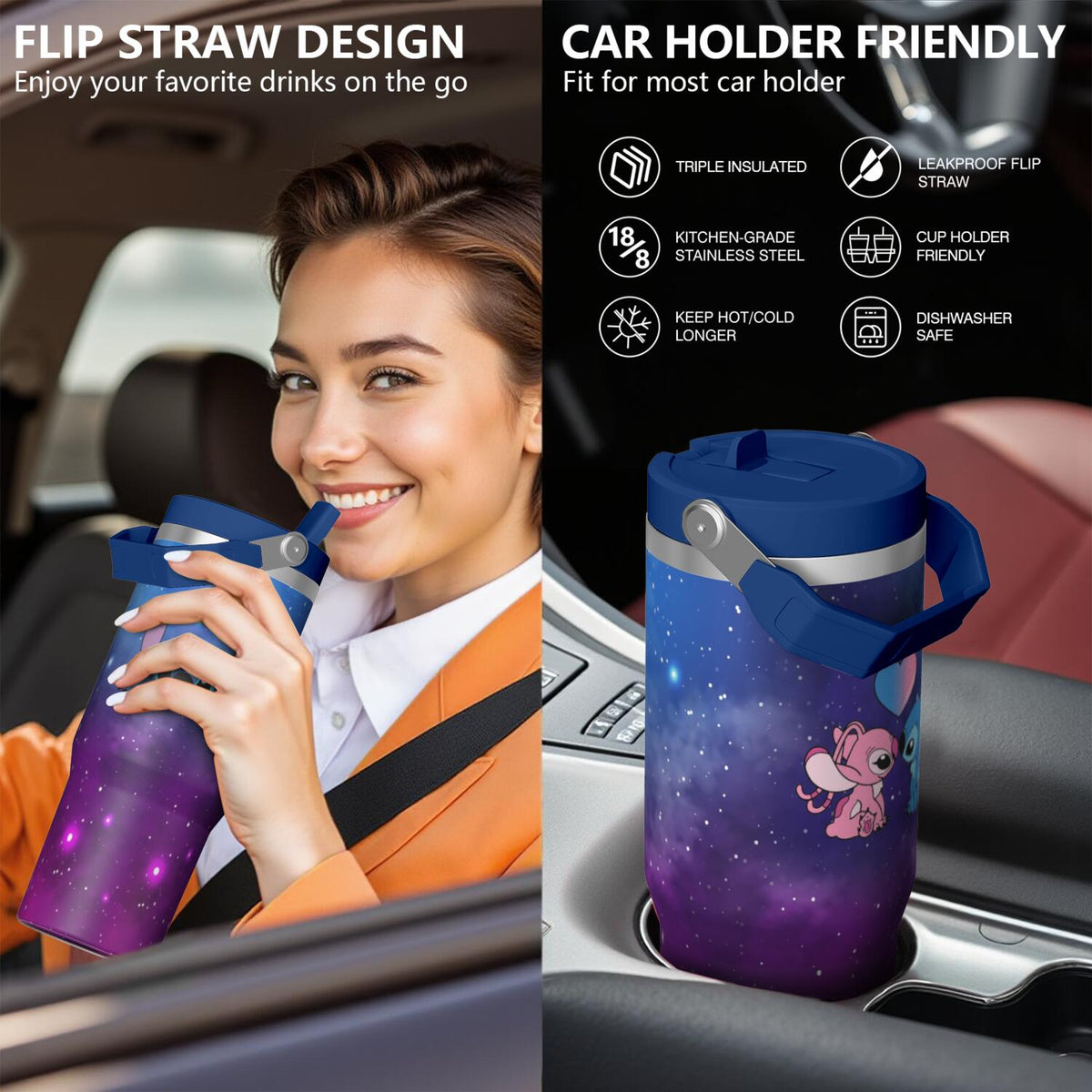 Lunabuddy™ 30oz Cartoon Movie Stainless Steel Tumbler with Lid and Straw,Spill Proof Cartoon Travel Cup for Cartoon Lovers,Double Wall Vacuum Insulated Coffee Mug with Top Handle Blue