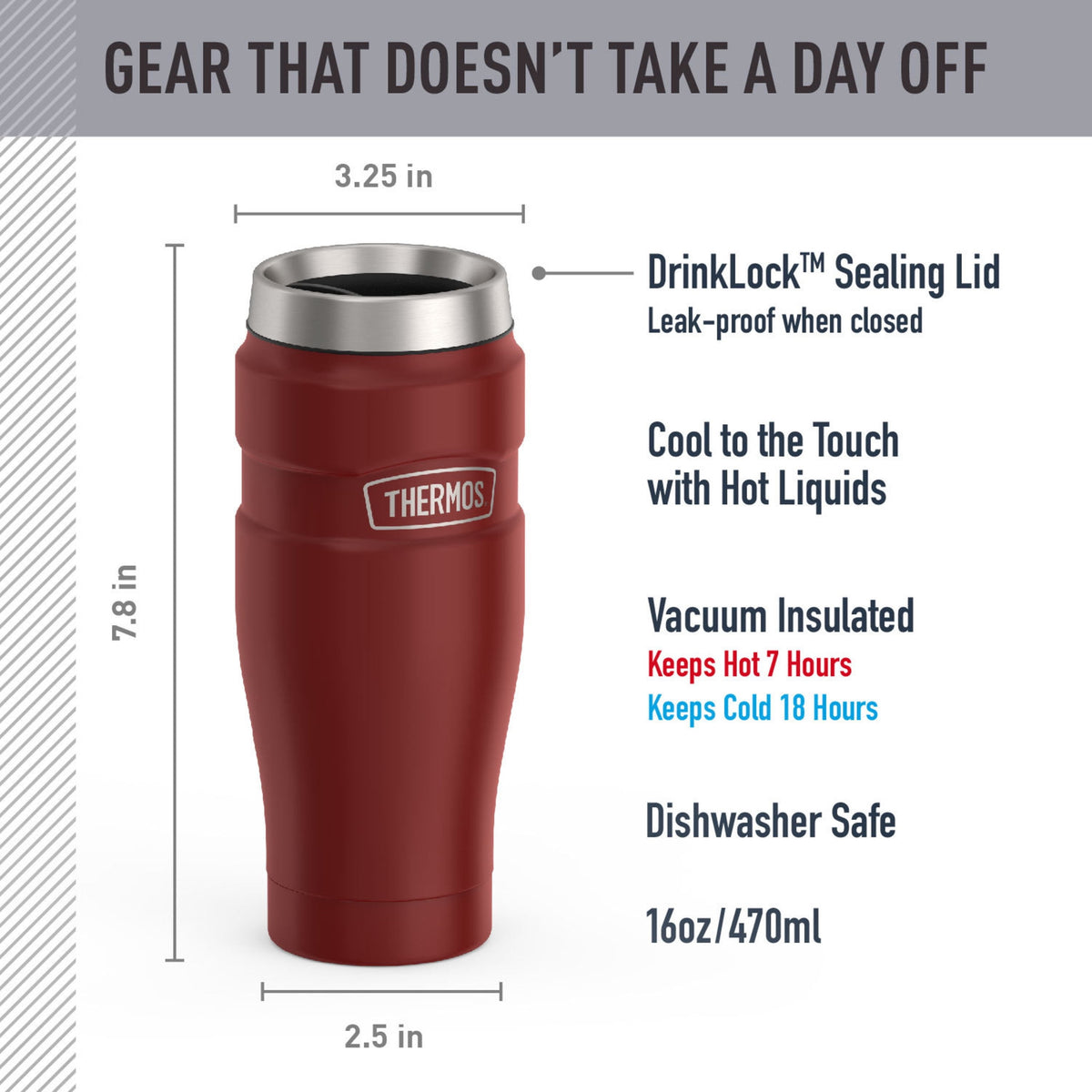 Lunabuddy™ Stainless King Vacuum Insulated Stainless Steel Tumbler, 16oz, Matte Rustic Red