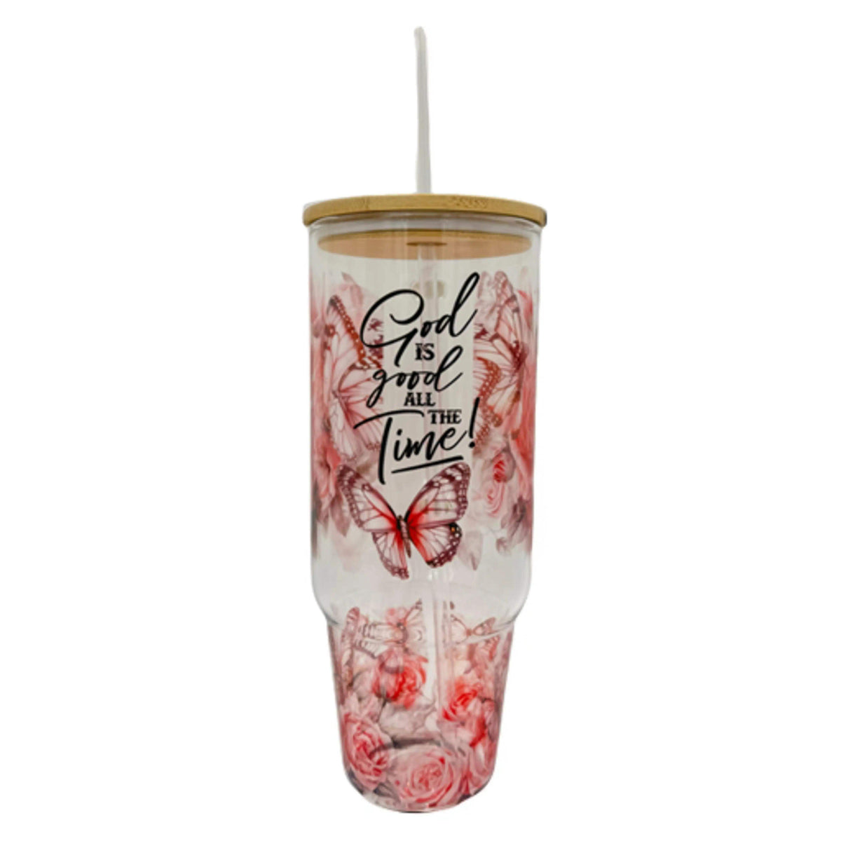 Lunabuddy™ 32oz or 40oz God Is Good All The Time custom Sublimation Printed Clear or Frost Glass Tumbler, Mug, Cup with Handle