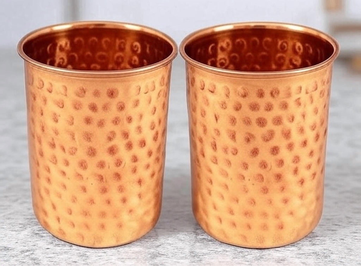 Lunabuddy™ Pure Copper Tumblers for Drinking - Ayurvedic Health Pure Copper Cups Pack Of 2