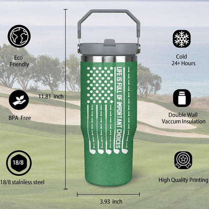 Lunabuddy™ Golf Gifts For Men Women Golfers 30Oz Green Golf Tumbler With Handle 30 OZ Golf Travel Coffee Mug Water Bottle Stainless Steel Vacuum Insulated, Golf Stuff Gifts For Golfer