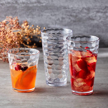 Lunabuddy™ Amazing Abby - Iceberg - 16-Ounce Plastic Tumblers (Set of 8), Plastic Drinking Glasses, All-Clear Reusable Plastic Cups, Stackable, BPA-Free, Shatter-Proof, Dishwasher-Safe